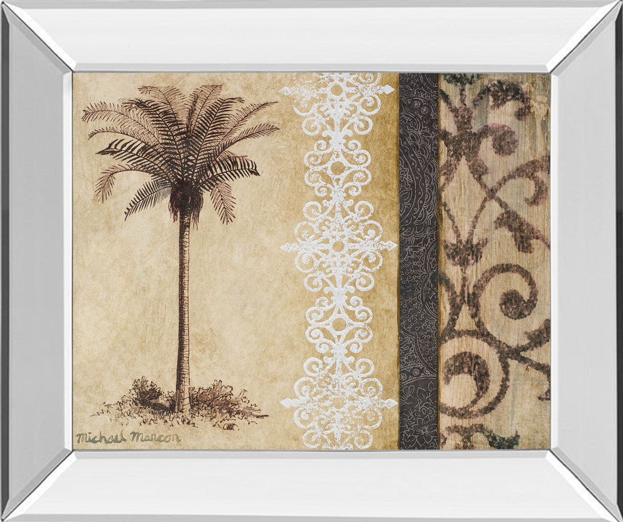 Decorative Palm Il By Michael Marcon – Mirror Framed Print Wall Art – Beige