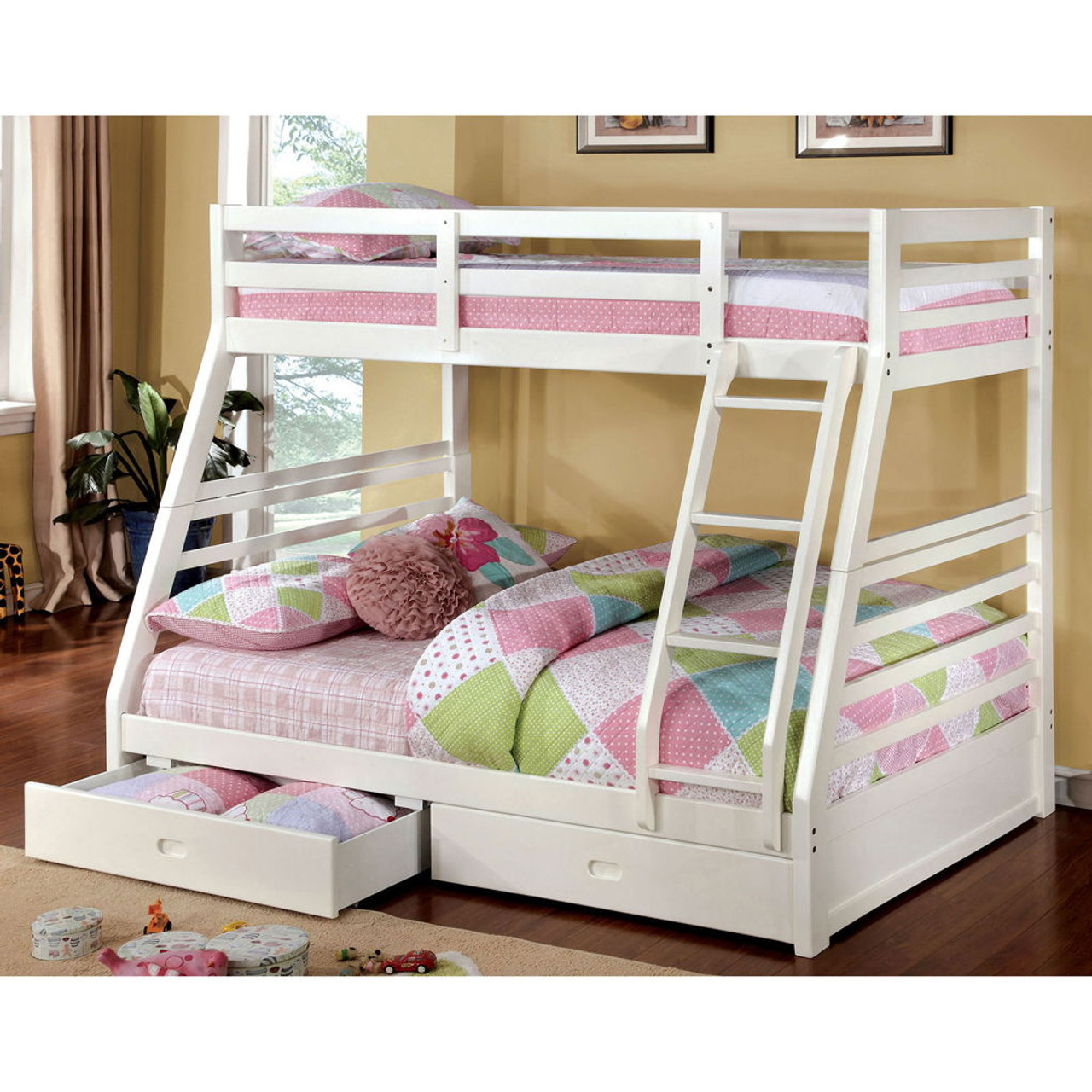 California – Twin Over Full Bunk Bed With 2 Drawers – White