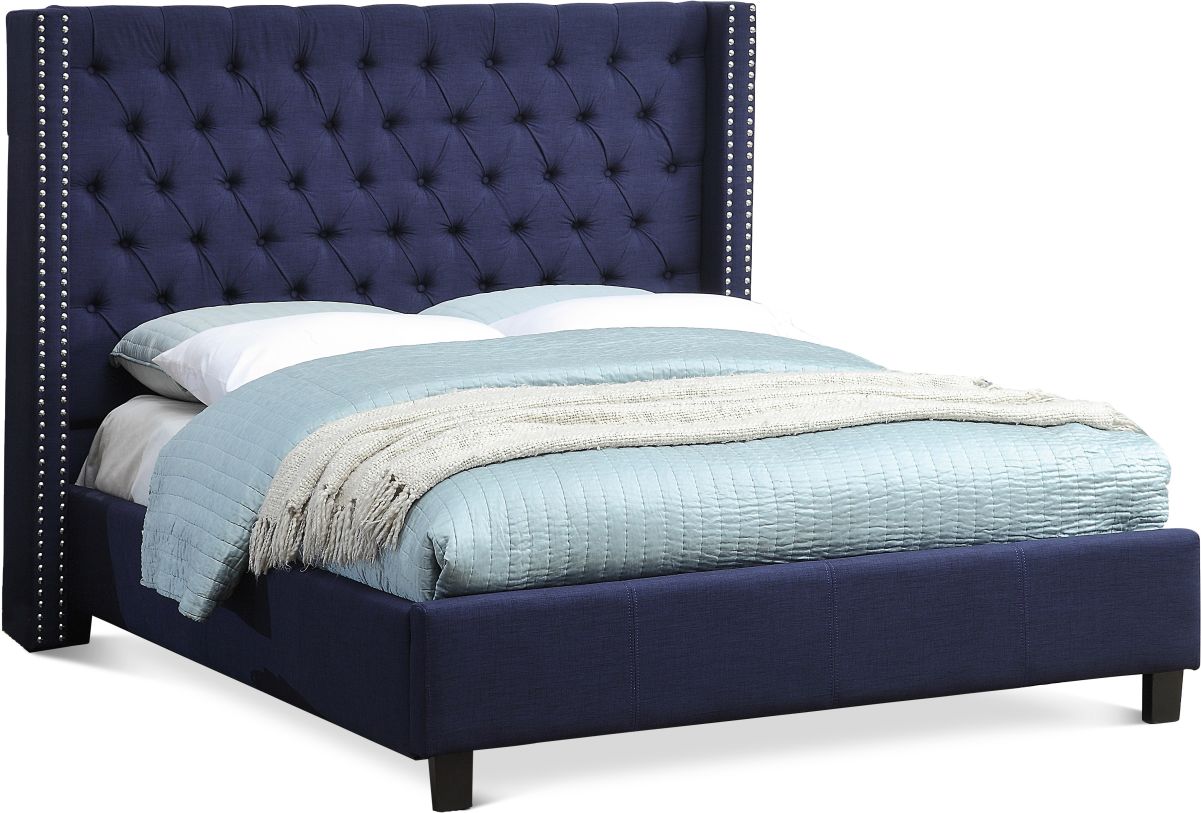 Meridian Furniture Ashton Linen Queen Bed in Navy AshtonNavy-Q