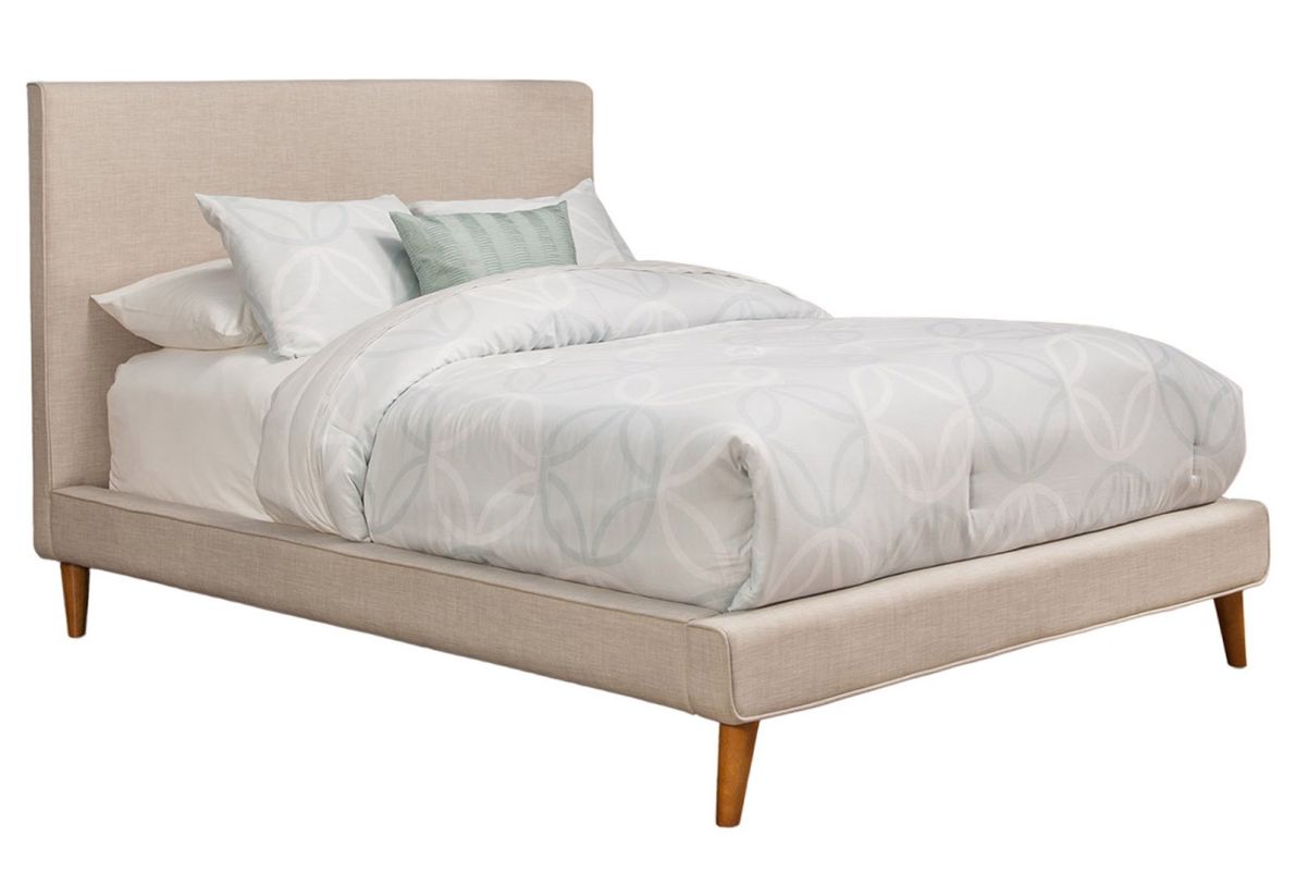 Alpine Furniture Britney Full Upholstered Platform Bed in Light Grey 1096F