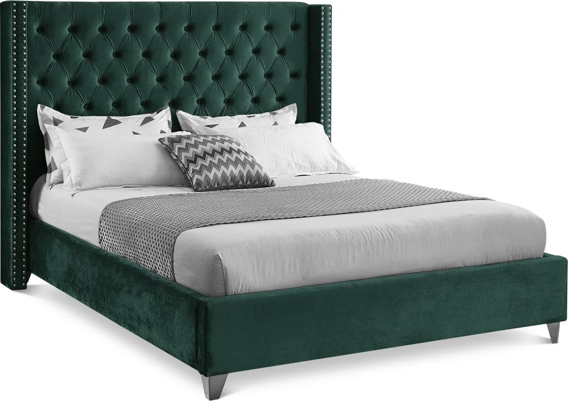 Meridian Furniture Aiden Velvet Full Bed in Green AidenGreen-F