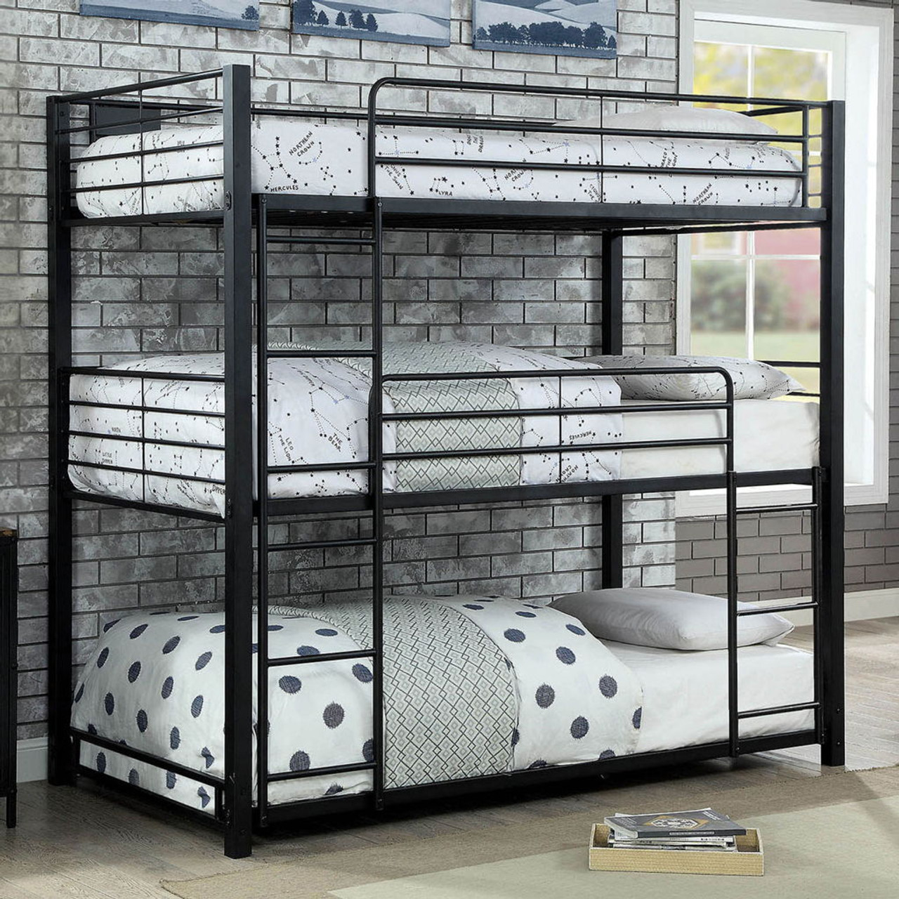 Olga – Twin Triple Decker Bed – Sand Black