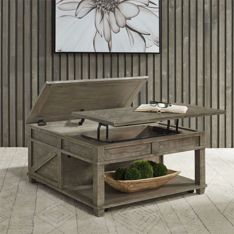 Liberty Parkland Falls Square Lift Top Cocktail Table in Weathered Taupe 172-OT1010  EST SHIP TIME APPX 4 WEEKS