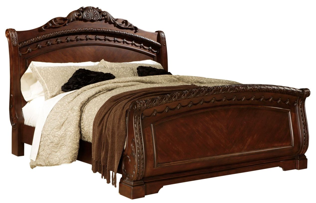 North Shore Queen Sleigh Bed in Dark Wood