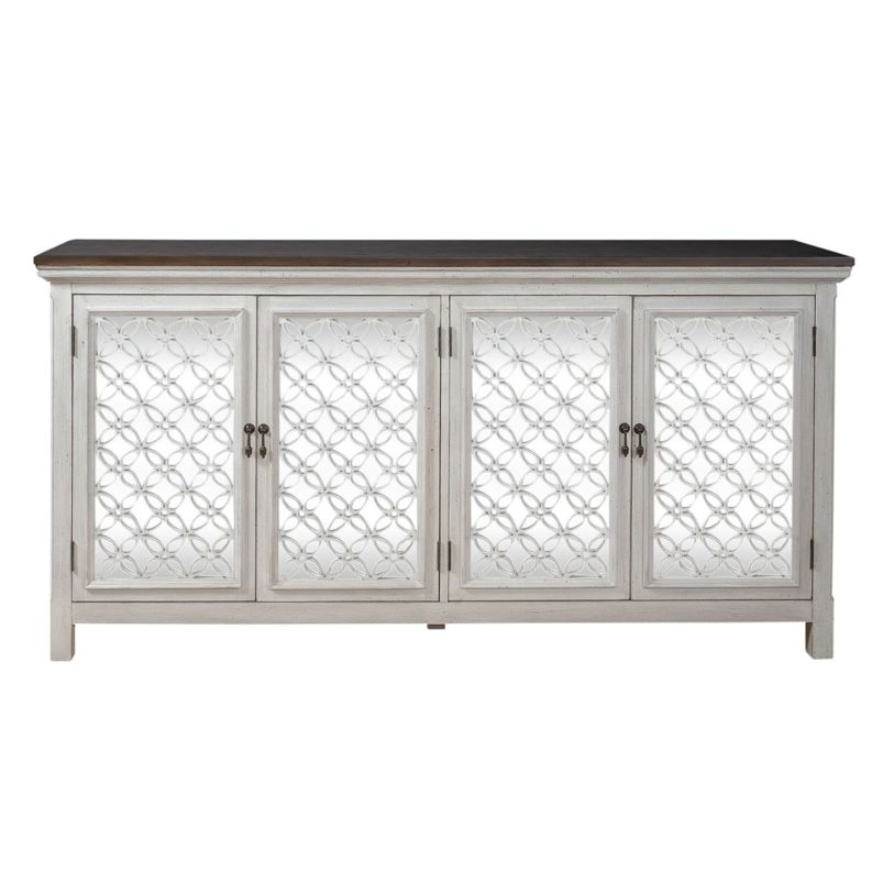 Liberty Furniture Westridge 4 Door Accent Cabinet in Wire Brushed Gray and White 2012W-AC7236  EST SHIP TIME APPX 4 WEEKS