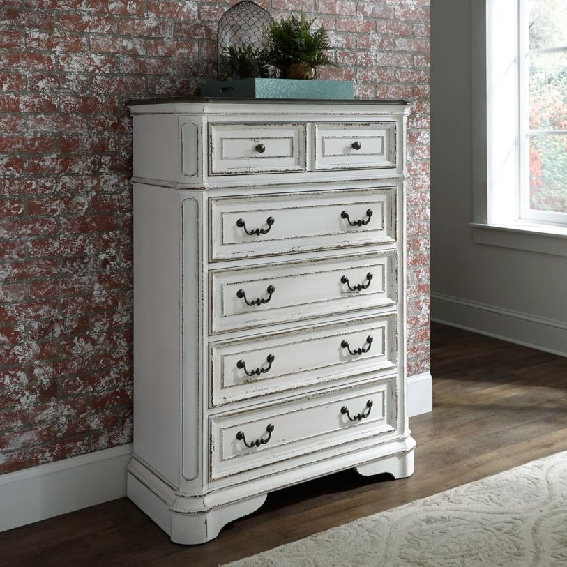 Liberty Magnolia Manor Five Drawer Chest in Antique White 244-BR41  EST SHIP TIME APPX 4 WEEKS