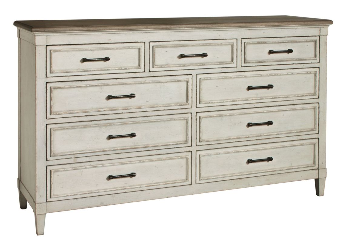 Bassett Furniture Bella 9 Drawer Wood Top Dresser in White 2572-0228Z