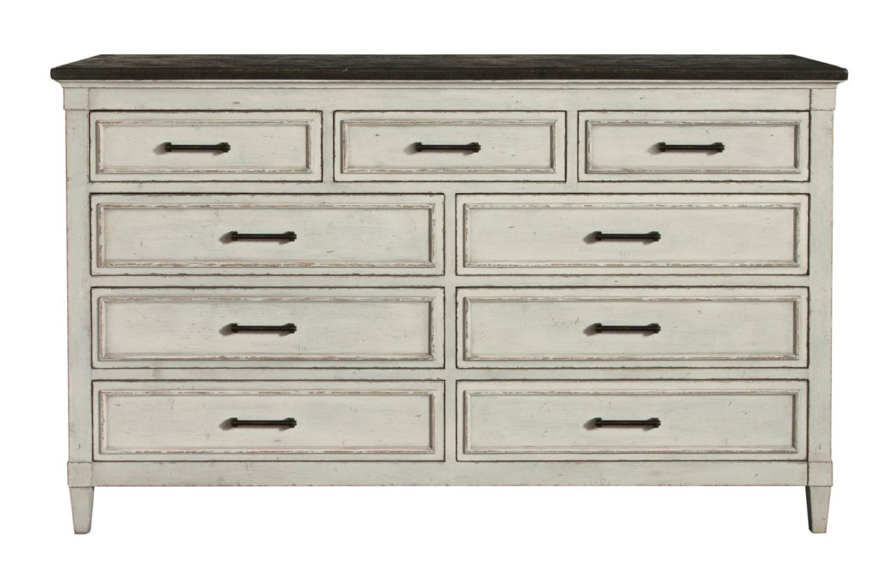 Bassett Furniture Bella 9 Drawer Stone Top Dresser in White 2572-S228Z