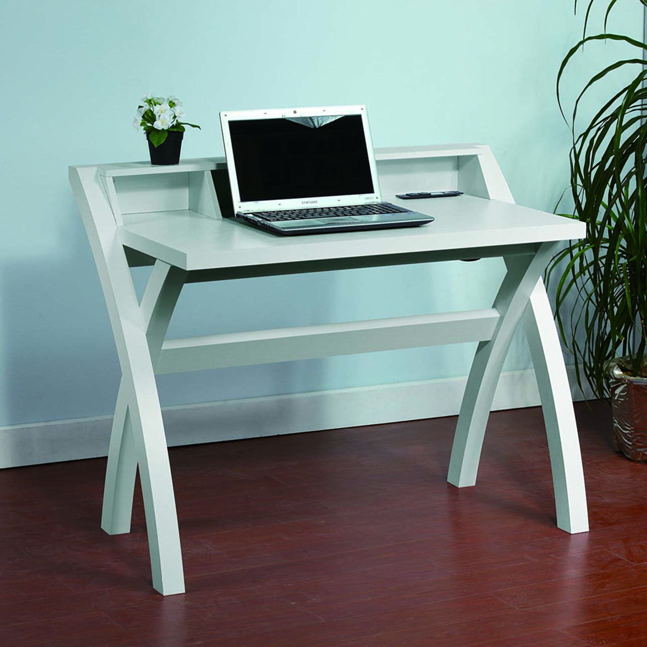 Crosshatch Desk, Workstation Desk With USB / Power Outlet – White