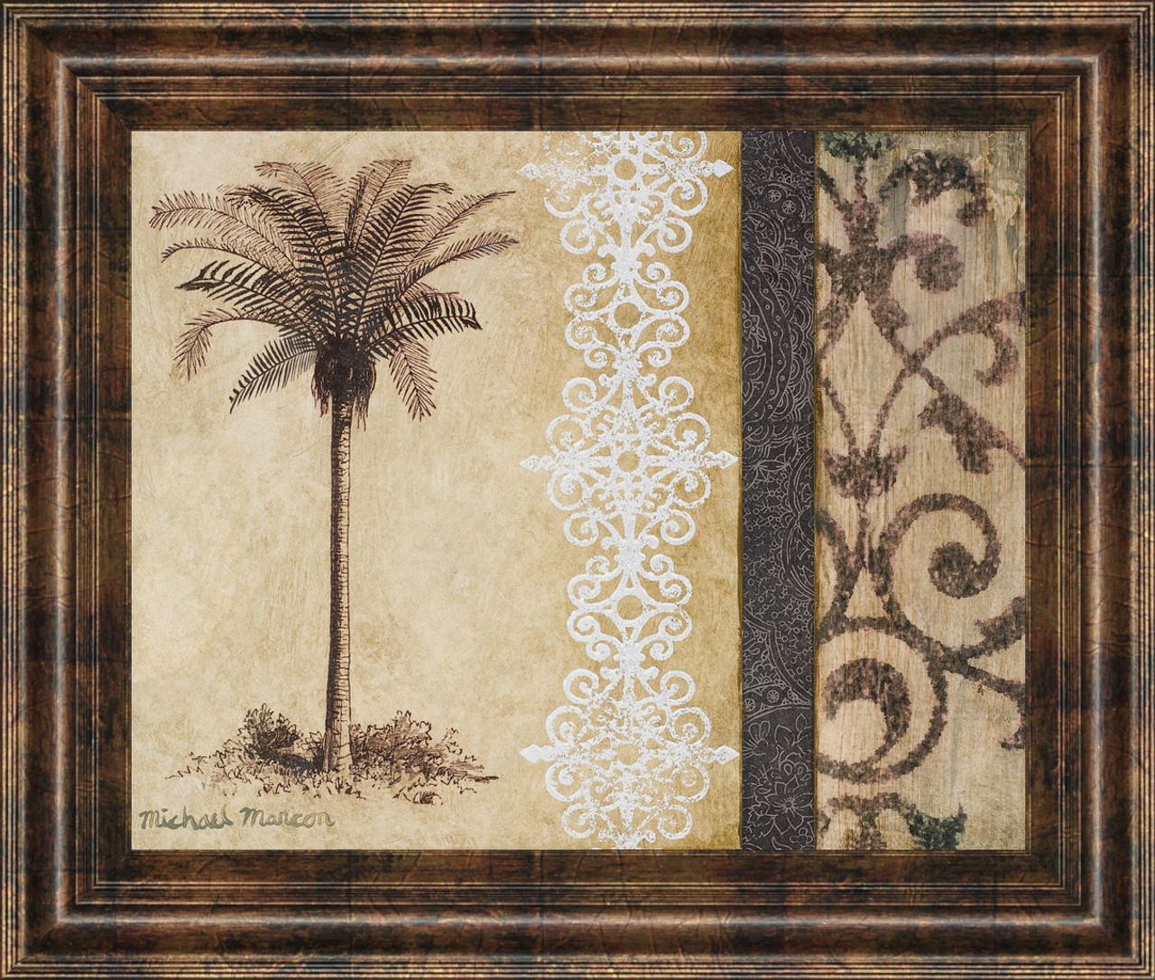 Decorative Palm Il By Michael Marcon – Framed Print Wall Art – Beige