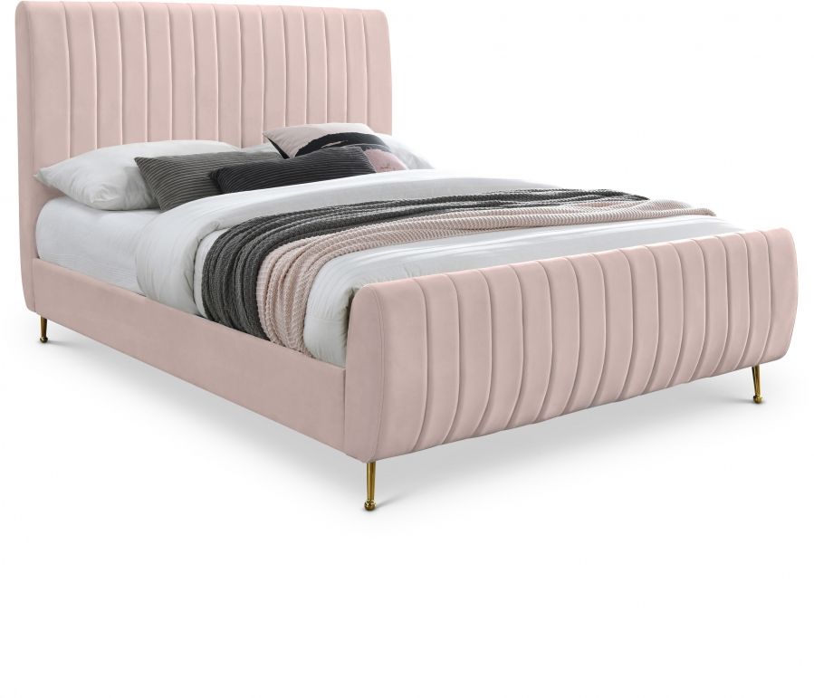 Meridian Zara Velvet King Bed in Pink Velvet ZaraPink-K