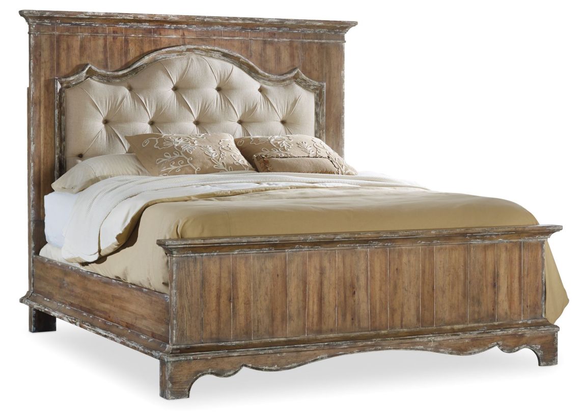 Hooker Furniture Chatelet Queen Upholstered Mantle Panel Bed in Light Wood 5300-90850 CLOSEOUT