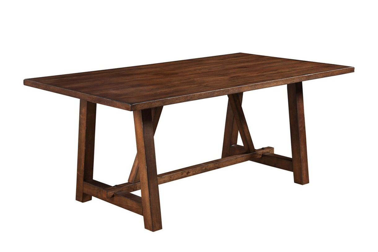 Alpine Furniture Arendal Trestle Rectangular Dining Table in Burnished Dark Oak 5672-01