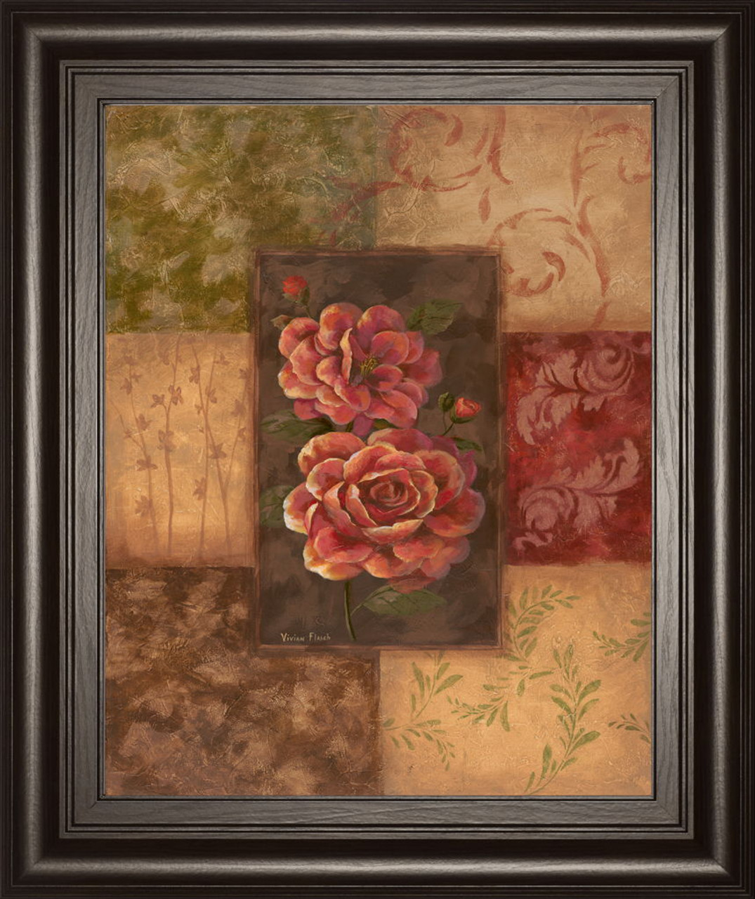 Camellias On Chocolate By Vivian Flasch – Framed Print Wall Art – Red