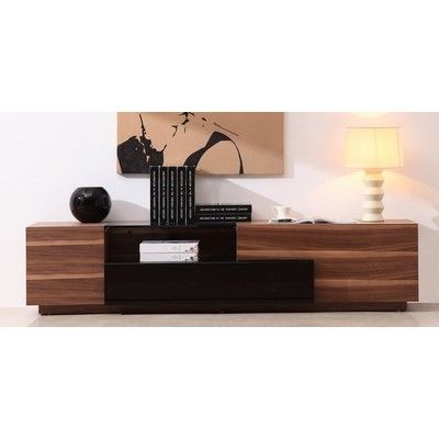 J&M TV015 TV Stand in Walnut & Black High Gloss 17758 PROMO