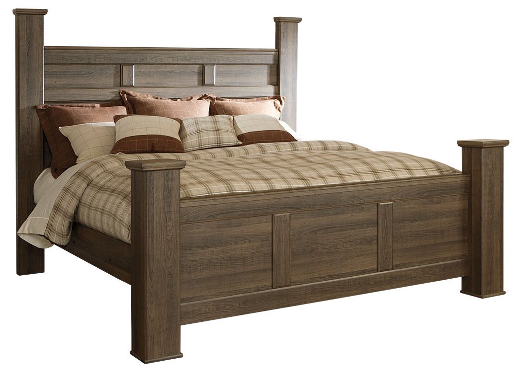 Juararo Contemporary Cal King Poster Bed in Dark Brown