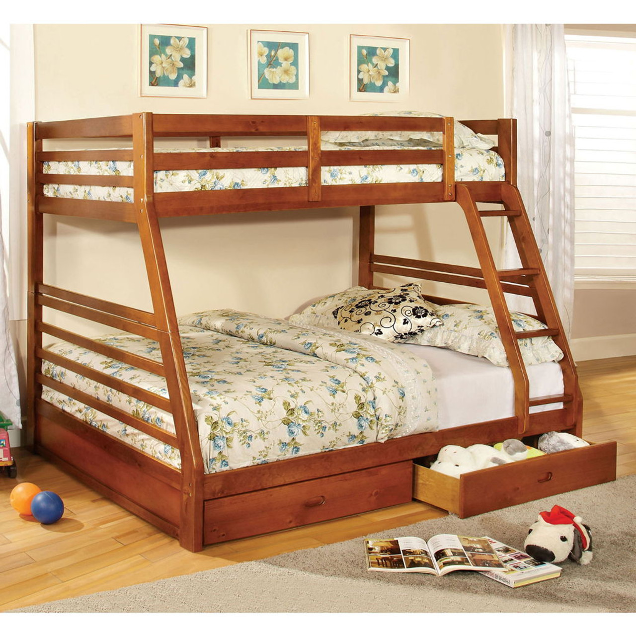 California – Twin Over Full Bunk Bed With 2 Drawers – Oak