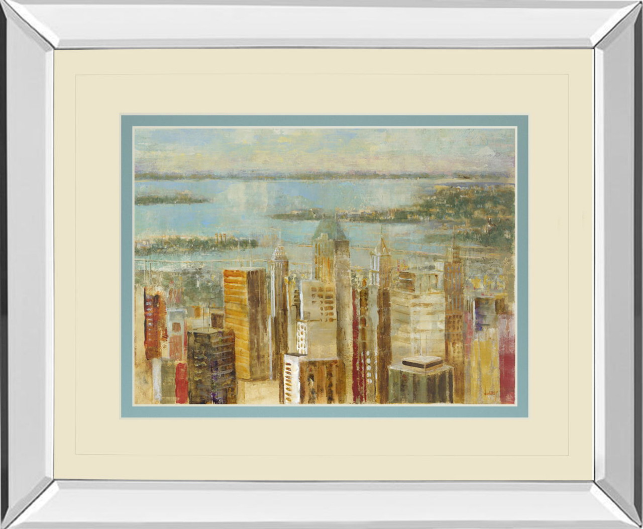 Cityscape By Longo – Mirror Framed Print Wall Art – Blue