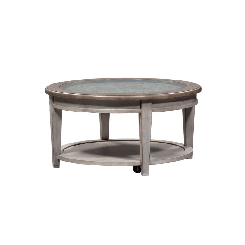 Liberty Heartland Round Ceiling Tile Cocktail Table in Antique White 824-OT1012  EST SHIP TIME APPX 4 WEEKS