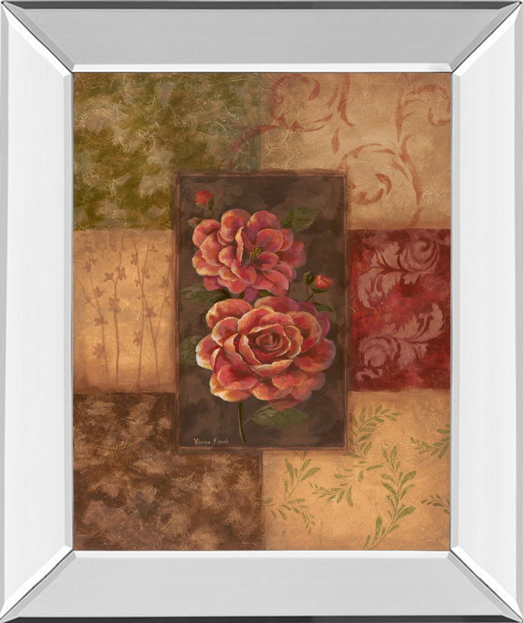 Camellias On Chocolate By Vivian Flasch – Mirror Framed Print Wall Art – Red