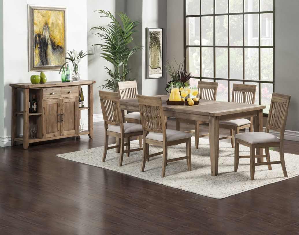 Alpine Furniture Aspen 7-Piece Dining Room Set in Iron Brush Antique Natural