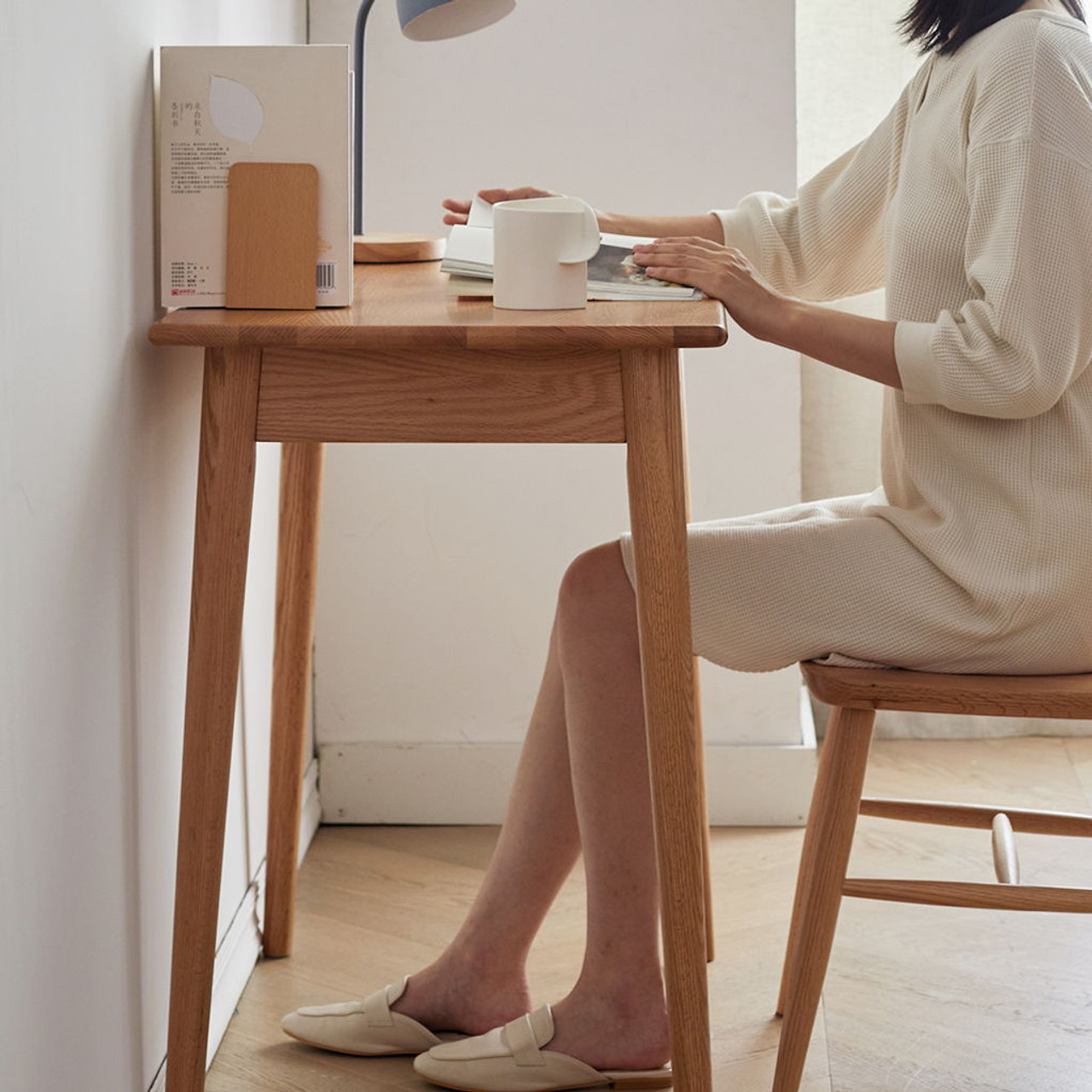 Computer Study, Work Desk Dressing Table Slim With Drawer – Oak Natural