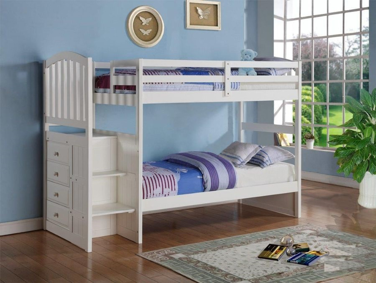 Twin/Twin and Twin/Full Arch Mission Stairway Bunkbed in White