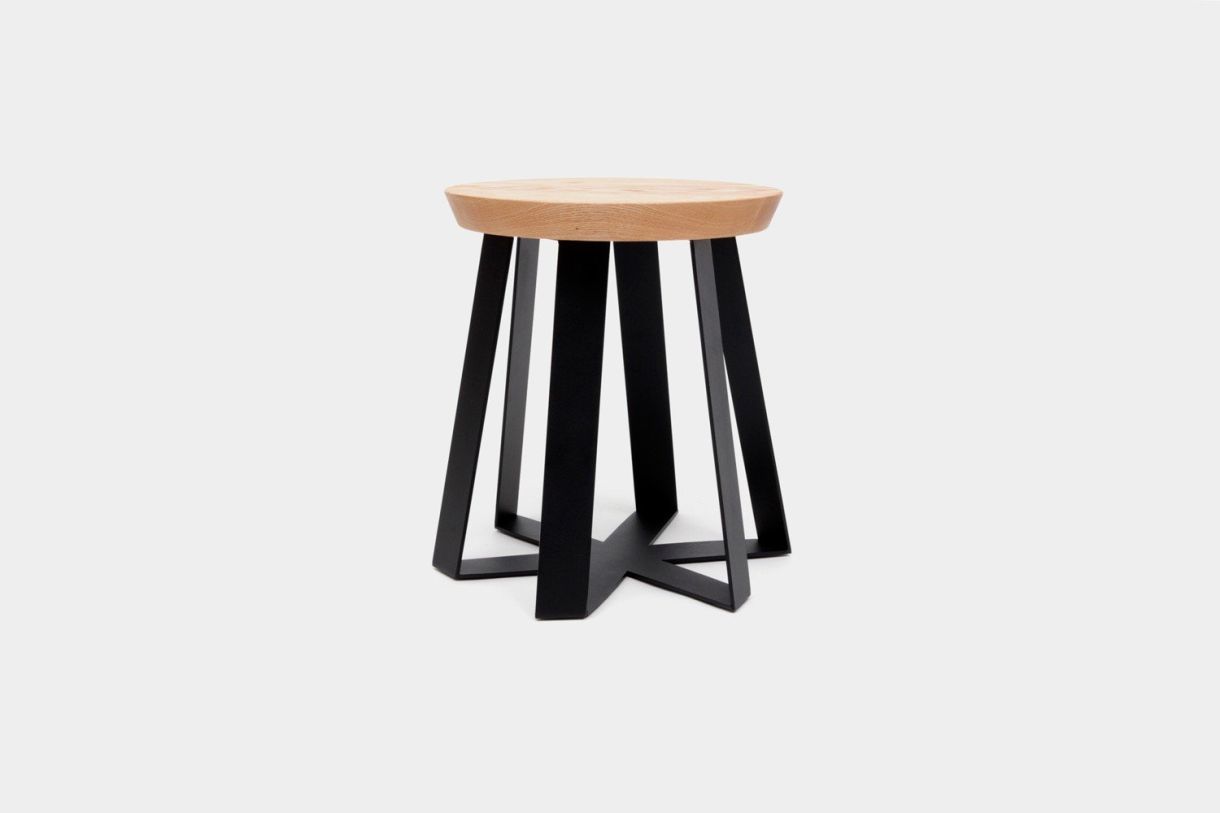 Artless Furniture ARS Steel Base with Oak Top Stool (Set of 2) in Black