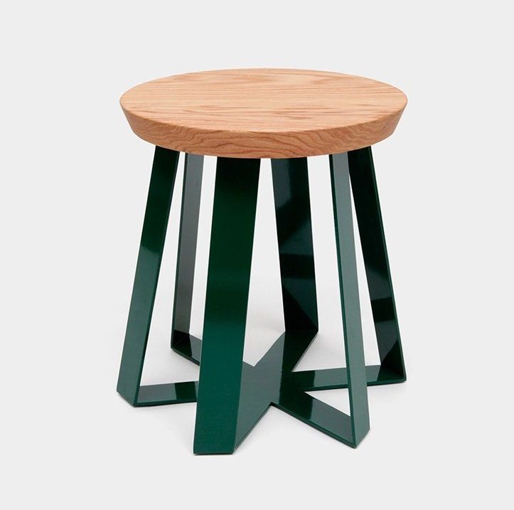 Artless Furniture ARS Steel Base with Oak Top Stool (Set of 2) in Green