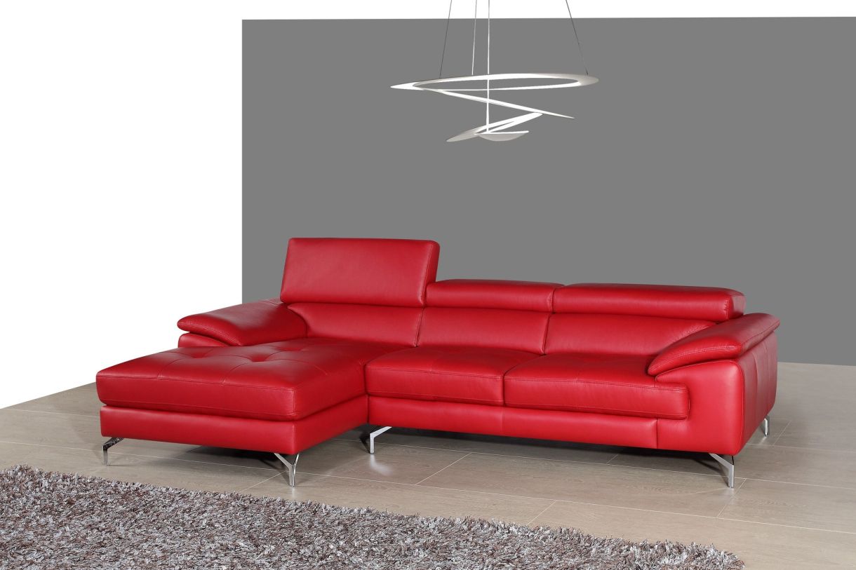 J&M Furniture A973B Italian Leather Mini Sectional LAF in Red 179061-LHFC