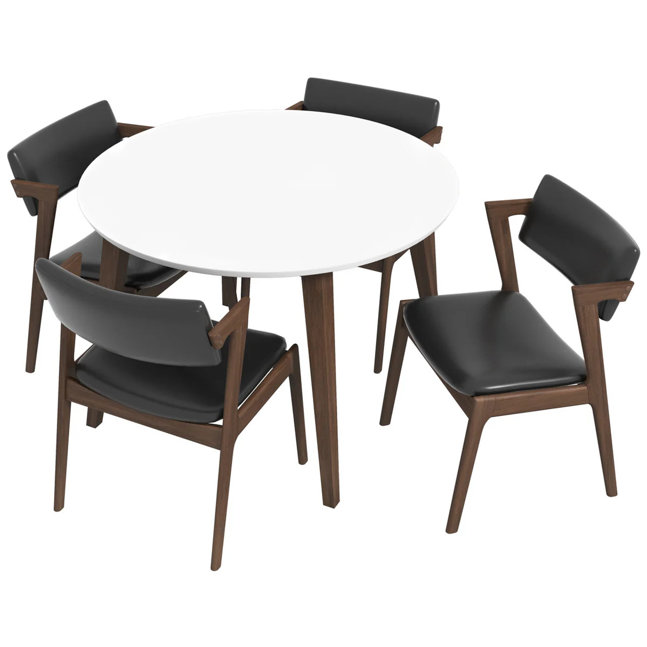 Palmer Round White Table with 4 Ricco Black Leather Chairs