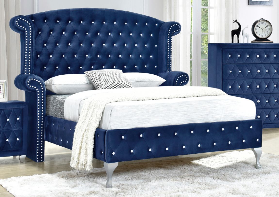 Titanic Furniture B210 Queen Upholstered Panel Bed in Blue B210 Q Bed