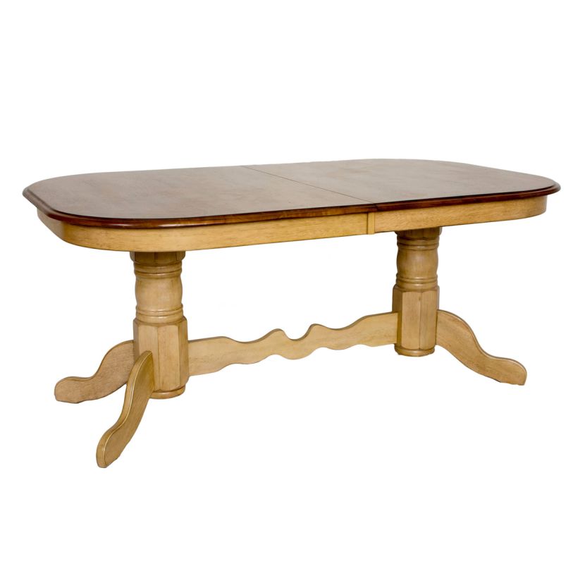 Sunset Trading Brook Pedestal Dining Table in Pecan and Wheat