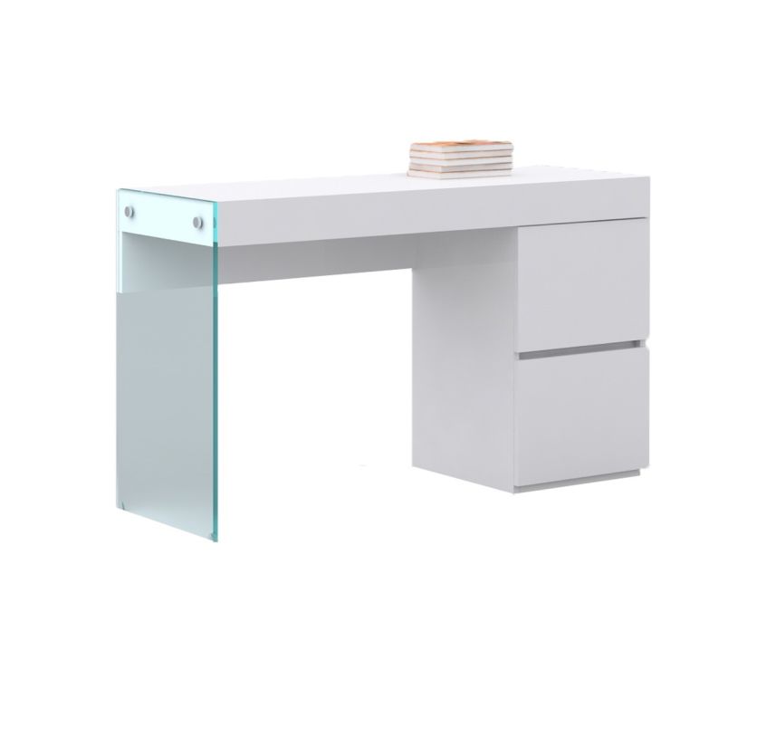 Casabianca Home Il Vetro Office Desk in High Gloss White Lacquer CB-111-DESK