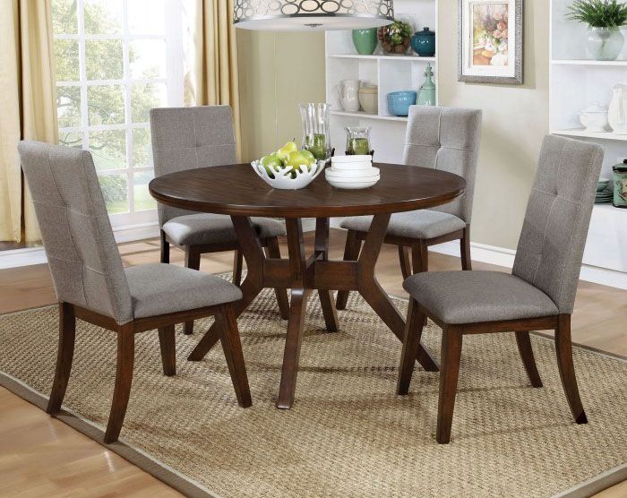 Furniture of America Abelone 5pc Round Dining Set in Walnut