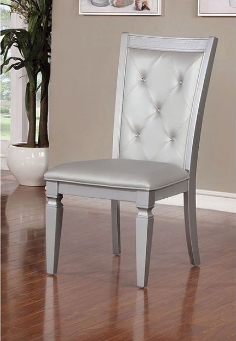 Furniture of America Alena Side Chair in Silver (Set of 2) CM3452SC-2PK