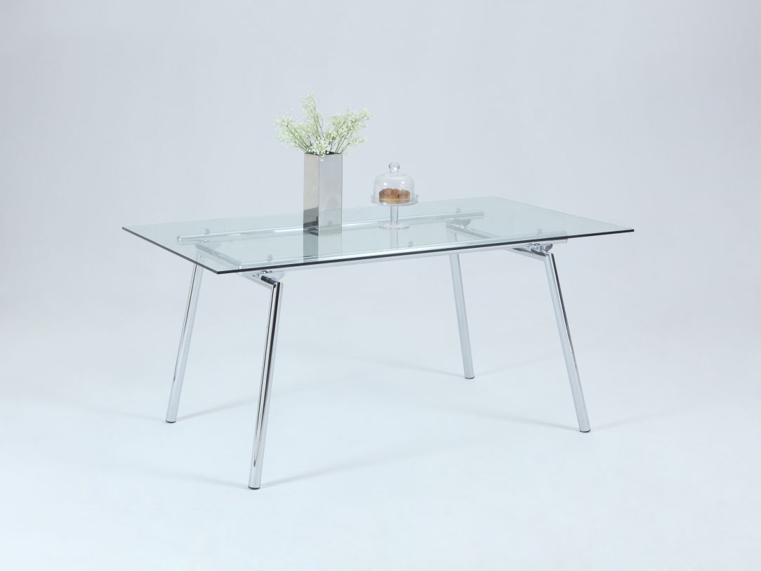 Chintaly Colleen Glass Top Rectangular Dining Table in Chrome COLLEEN-DT-CHR