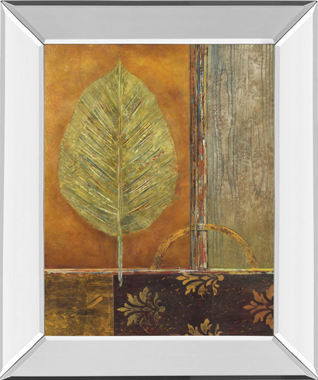 Copper Leaf By Viola Lee – Mirror Framed Print Wall Art – Dark Brown