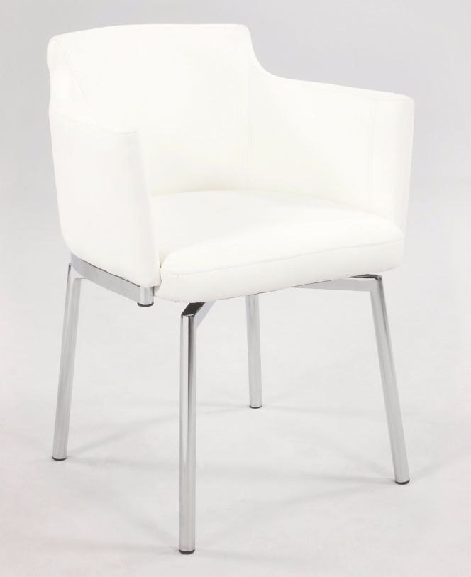 Chintaly Dusty Club Style Swivel Arm Chair in White/Chrome DUSTY-AC-WHT-KD (Set of 2)