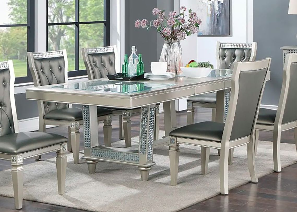 Boss Furniture F2597 Extendable Rectangular Dining Table in Silver