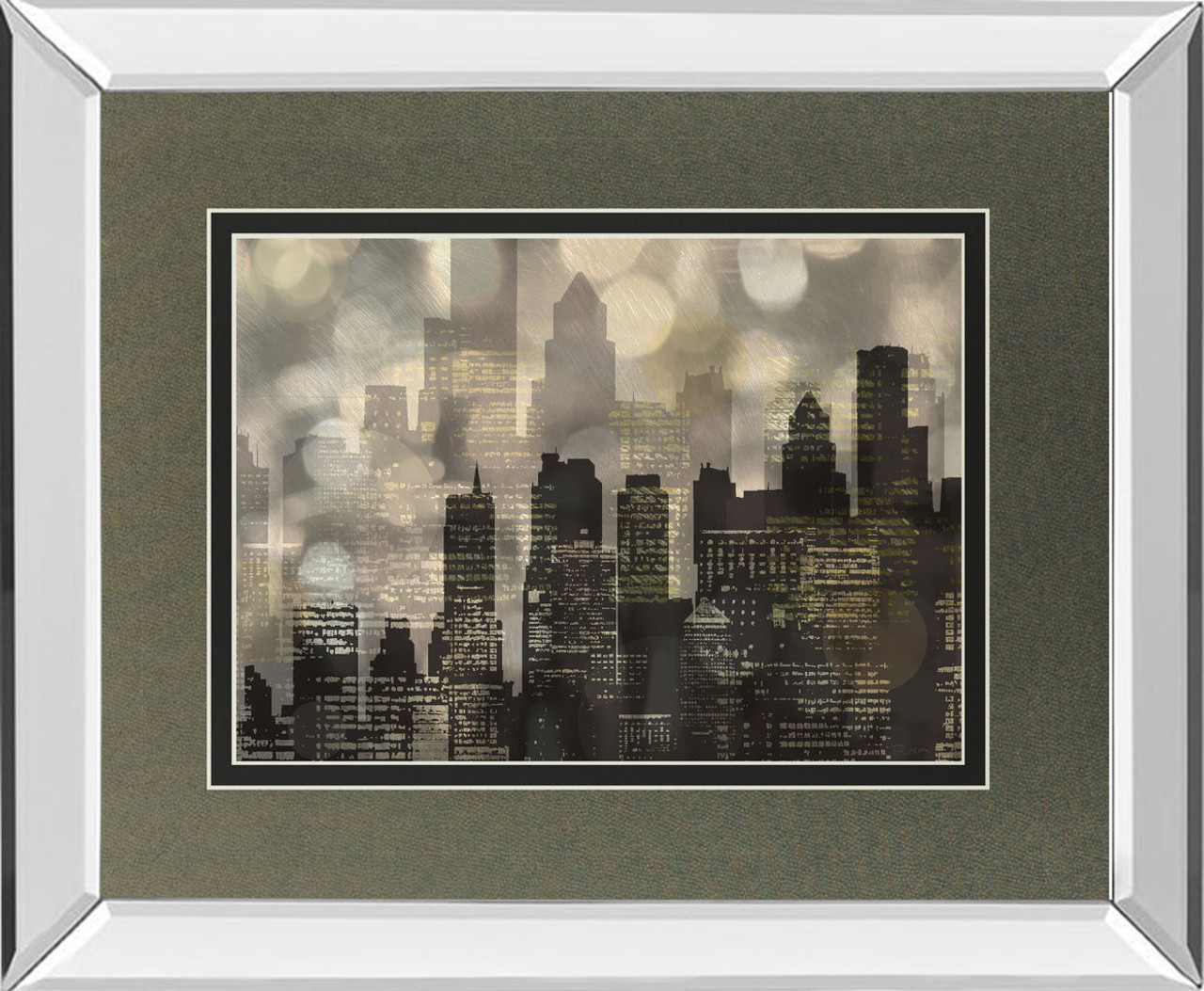 City Lights By Katrina Craven – Mirror Framed Print Wall Art – Black