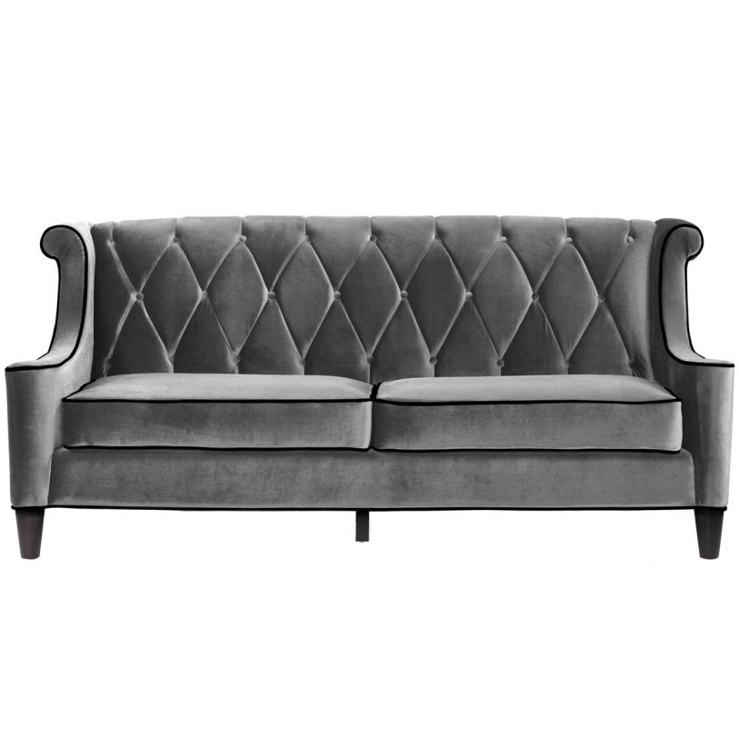 Armen Living Barrister Sofa in Gray Velvet with Black Piping LC8443GRAY