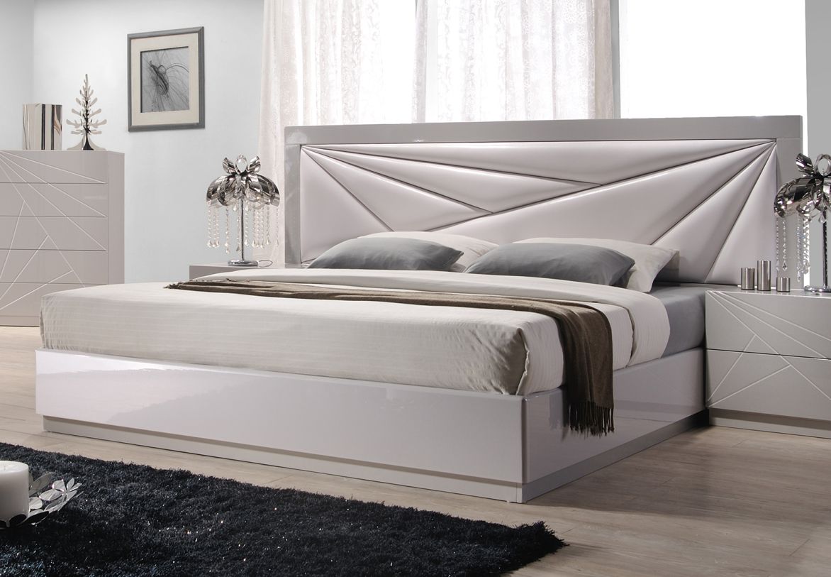 J&M Florence Queen Platform Bed in White and Taupe 17852-Q