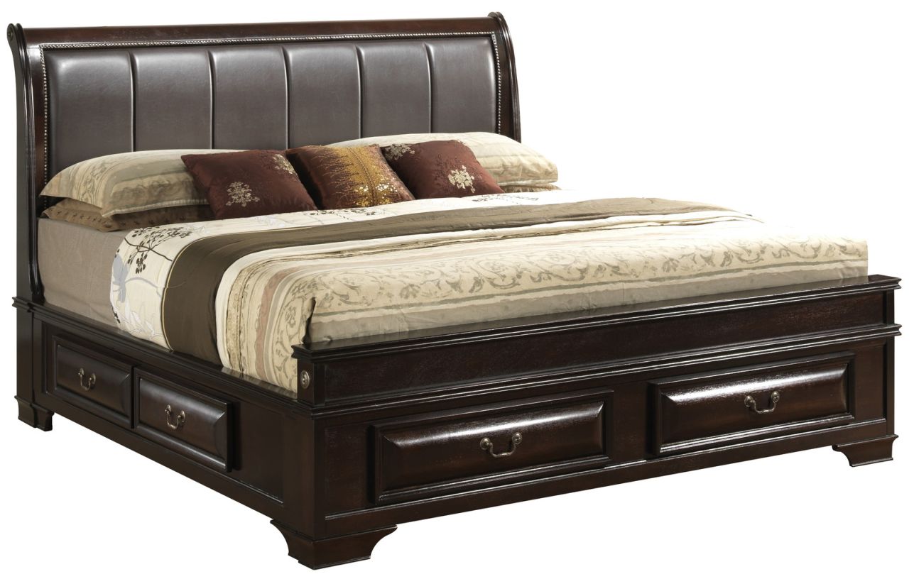 Glory Furniture G8875C Queen Upholstered Bed w/ Six Drawers in Cappuccino G8875C-QB3