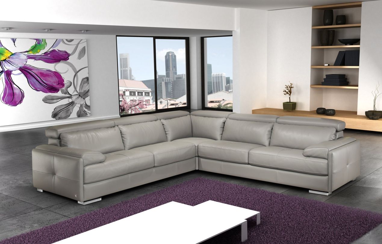 J&M Furniture Gary Italian Leather Sectional in Ash Gray 17859