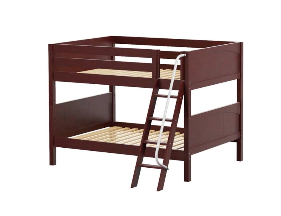 Maxtrix Bare Bone Full Size Low Bunk (4 x Low) Panel Bed with Angle Ladder in Chestnut GULPCP