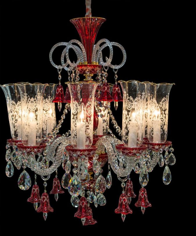 Aico Lighting Winter Palace 8 Light Chandelier in Red, Clear and Gold LT-CH926-8GLD