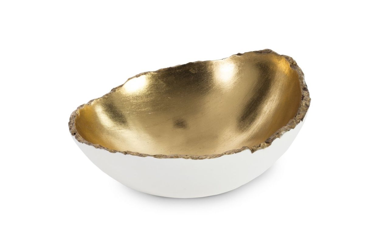 Phillips Collection Broken Egg Shallow Bowl in Pearl White/Gold Leaf PH67509 CODE:UNIV20 for 20% Off