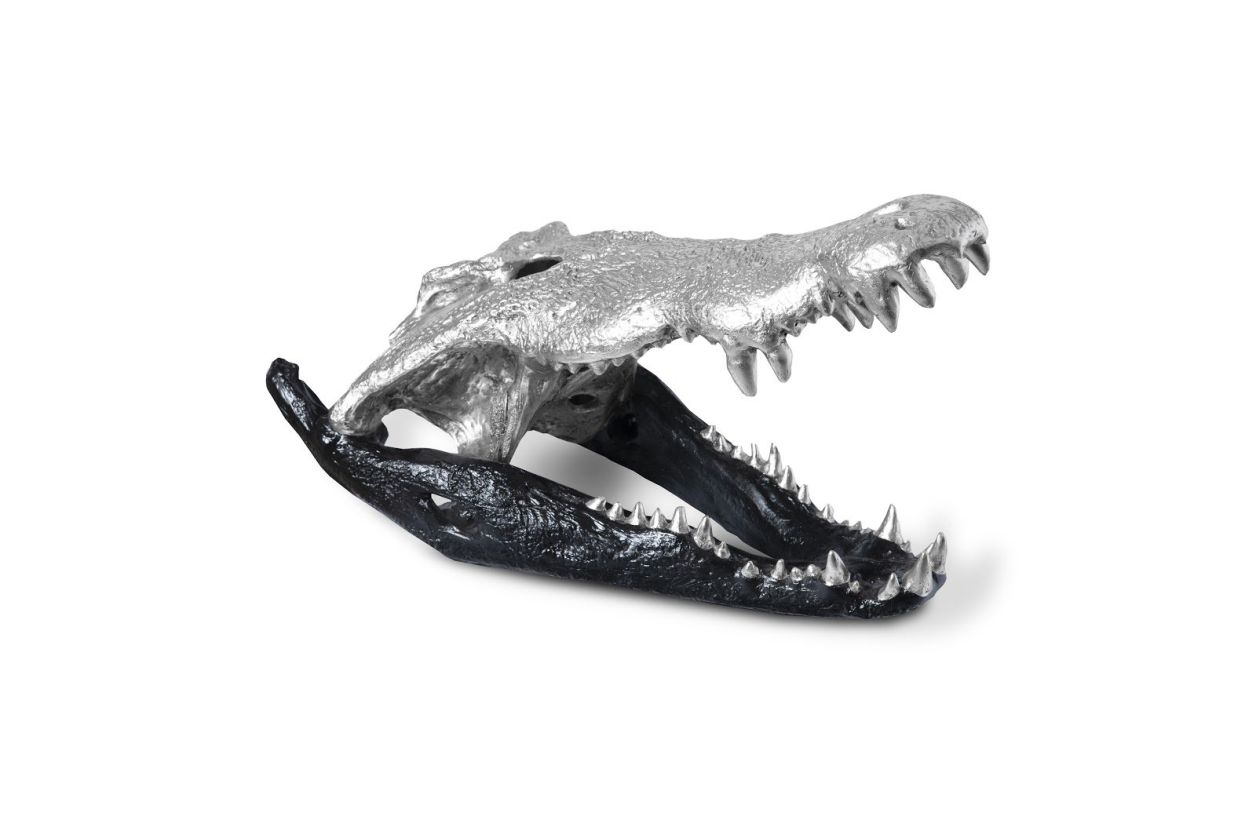 Phillips Collection Crocodile Skull Sculpture in Silver Leaf/Black PH67577 CODE:UNIV20 for 20% Off