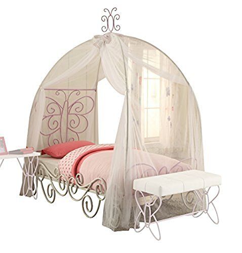 Acme Priya Youth Full Canopy Panel Bed in White 30235F  EST SHIP TIME APPX 4 WEEKS